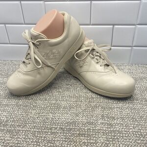 SAS Womens Cream Color Lace Up Comfort Shoes 9 N Free Time Support Nursing Shoes
